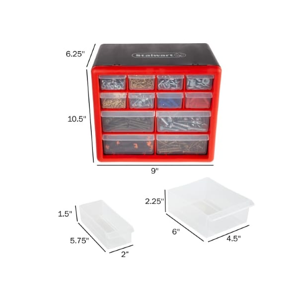 12 Drawer Storage Plastic Organizer With 4 Large And 8 Small Compartments For Desktop Or Wall Mount